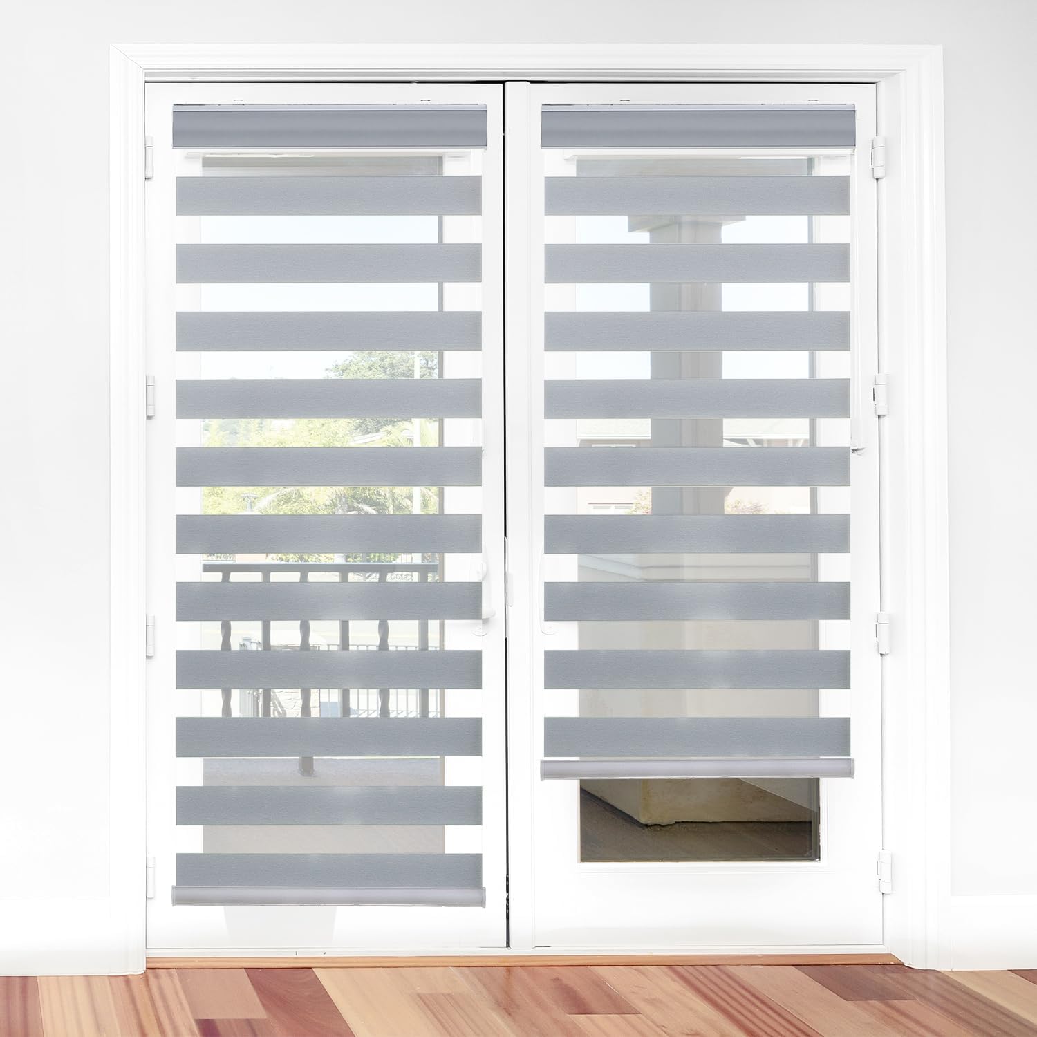 Sylshine Home Persianas de cebra para ventanas de 32 x 72 pulgadas, de doble capa, color gris, cortinas enrollables traslúcidas para control de luz,