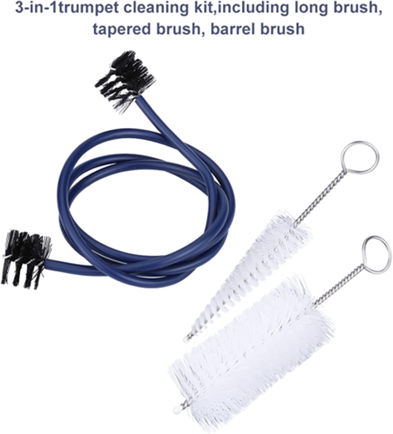 Kit de cuidado de limpieza de trompeta, juego de 3 cepillos de limpieza de trompeta, boquilla de trompeta, cepillo de válvula y cepillo flexible,