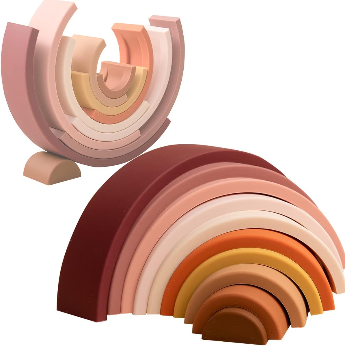 Juguete apilable de arcoíris de 10 capas con forma de arco de silicona, bloques de rompecabezas de anidación, juguete Montessori, juguetes