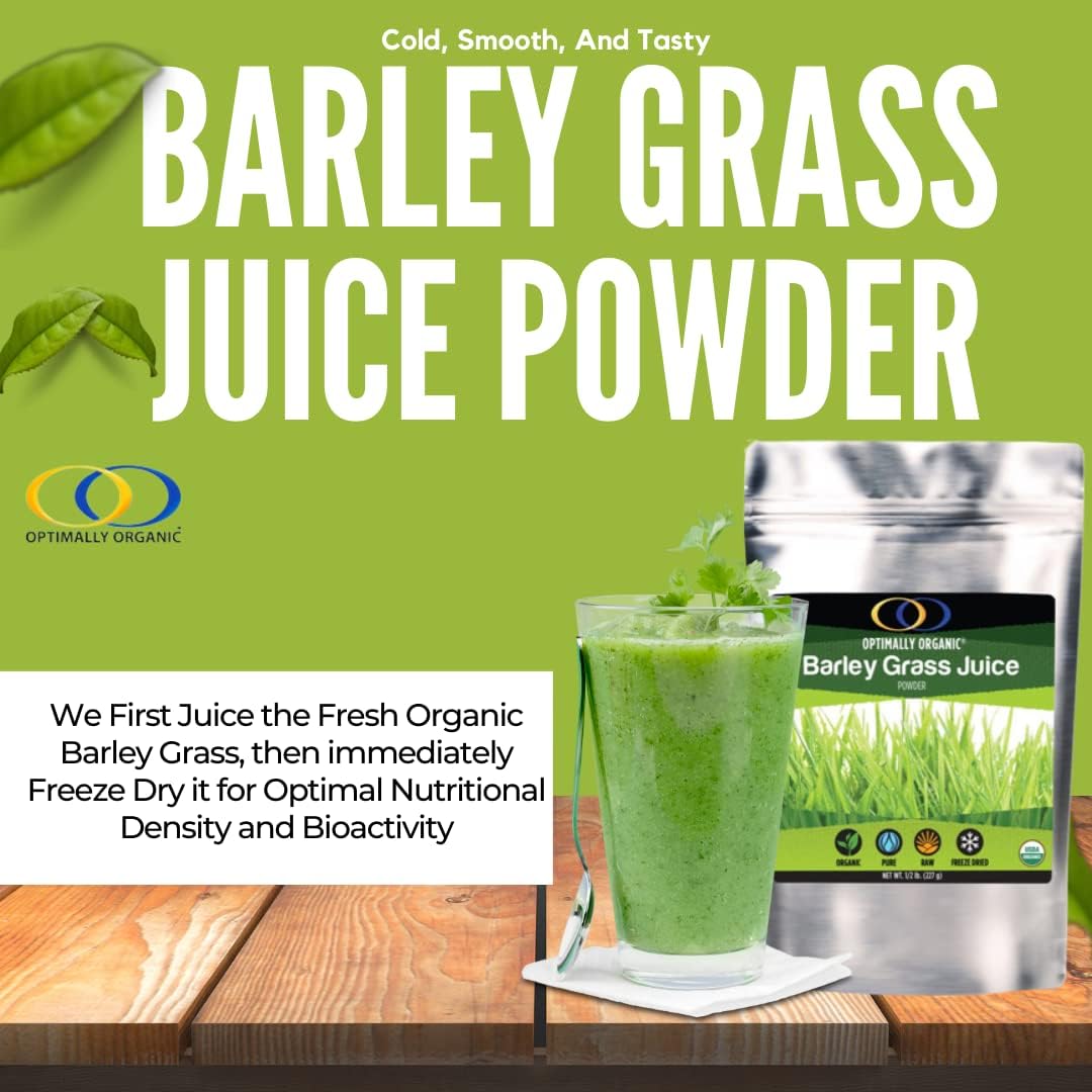 Optimally Organic Jugo de hierba de cebada en polvo, liofilizado, 12 libra, más de 130 porciones, cultivado en EE. UU., Supergreens crudos y