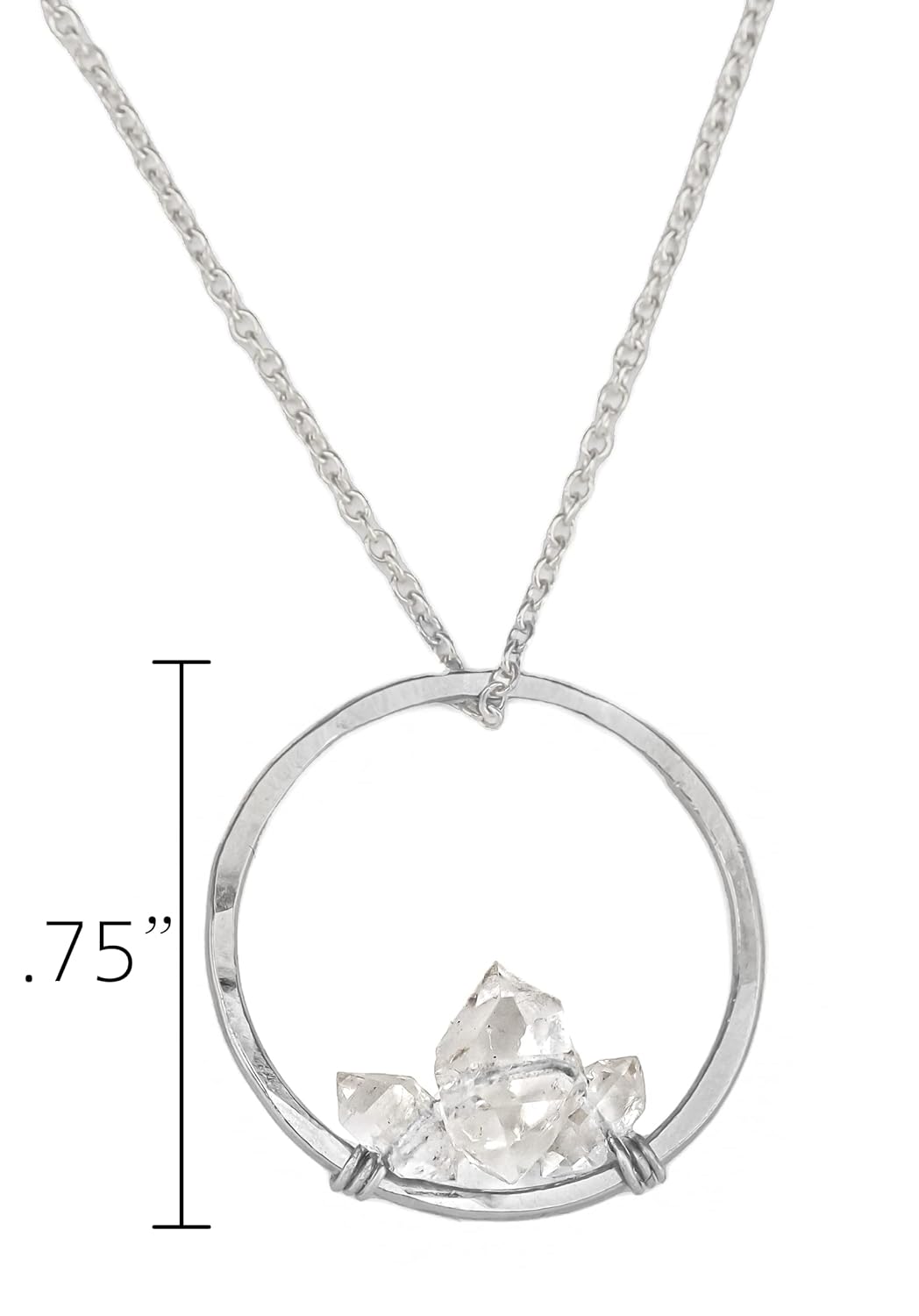 Herkimer Diamond Necklace on 16 inch 14K Gold Filled Chain Crystal Necklace for Women by Lotus Stone Design (Silver, 16″ Circle Frame)