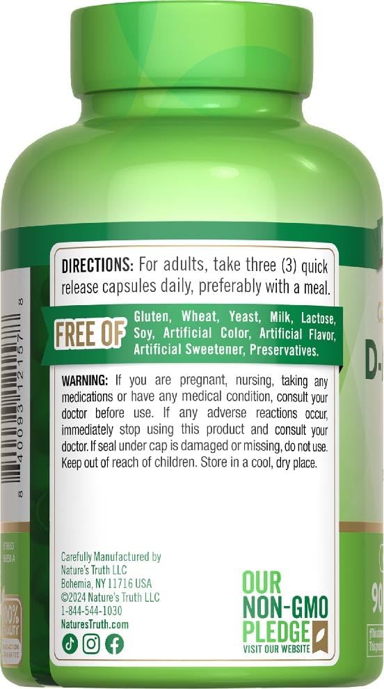 Nature’s Truth Cápsulas de D-manosa  2100 mg  90 píldoras  Suplemento sin OMG y sin gluten