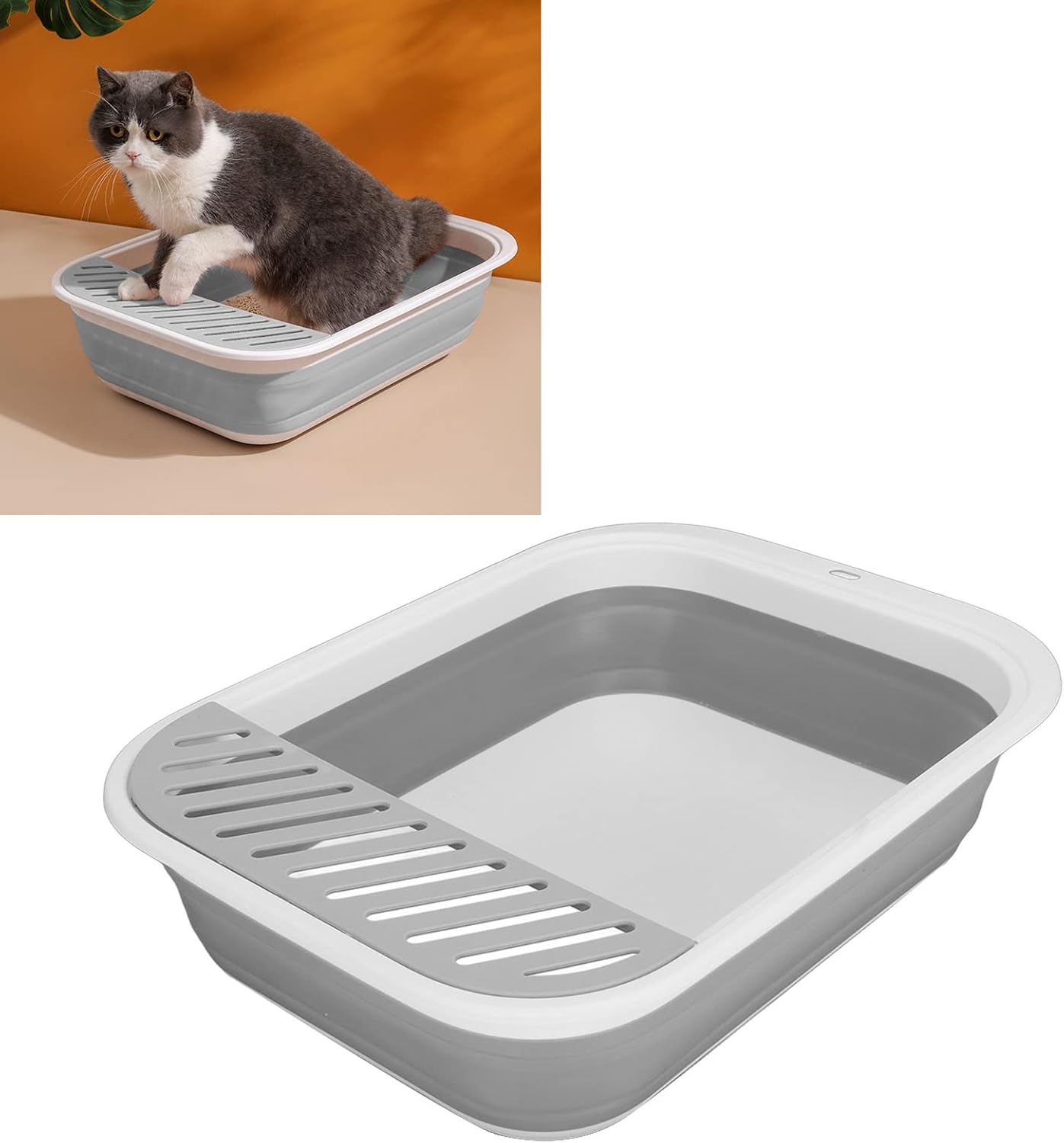 Bandeja de arena para gatos con pala y protector de dispersión, resistente y fácil de limpiar, bandeja de arena para gatos al aire libre con