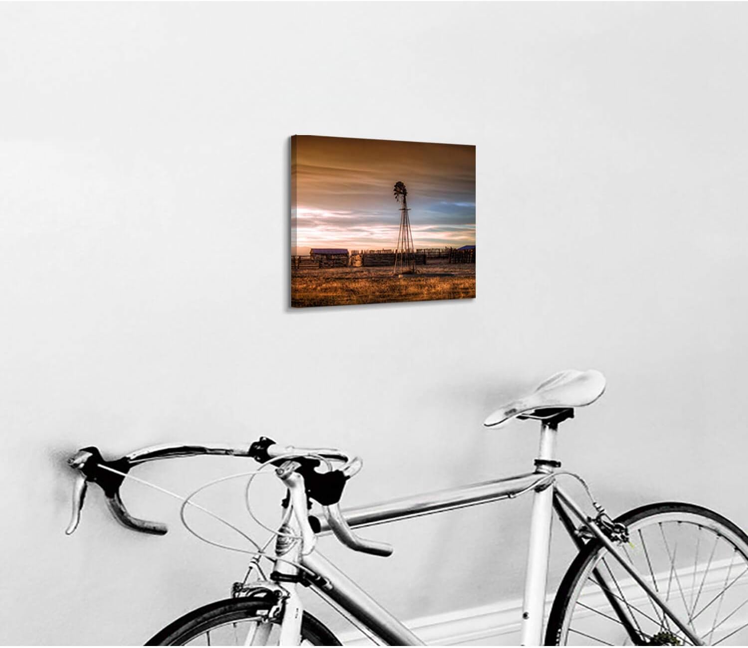 Rustic Windmill Picture Wall Art Plains Landscape Artwork Farmhouse Painting Print on Canvas for Living Room (16” x 12” x 1 Panel)
