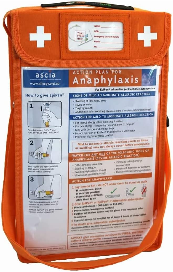 MyMediBag Aislado  A4 grande y correa para el hombro  Bolsa de medicación para alergias y asma  Altamente visible y visible en caso de emergencia