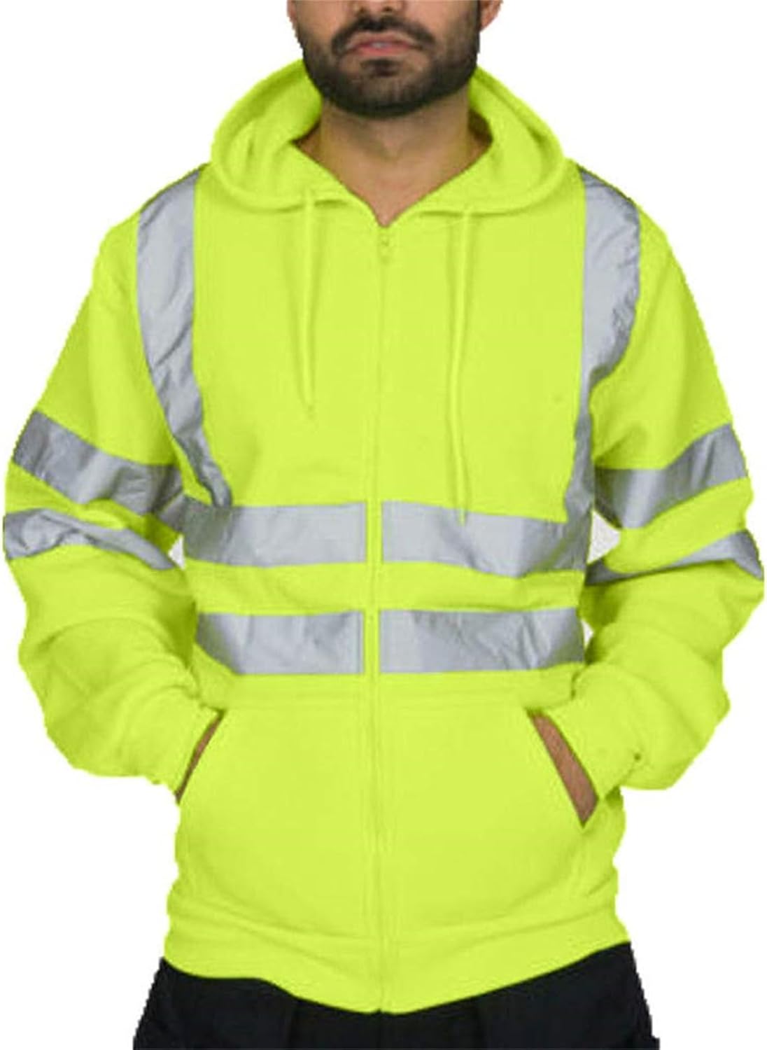 evzosrz Chaquetas reflectantes de alta visibilidad para hombre, chaqueta de seguridad Waterproo con bolsillos, abrigos con fondo negro