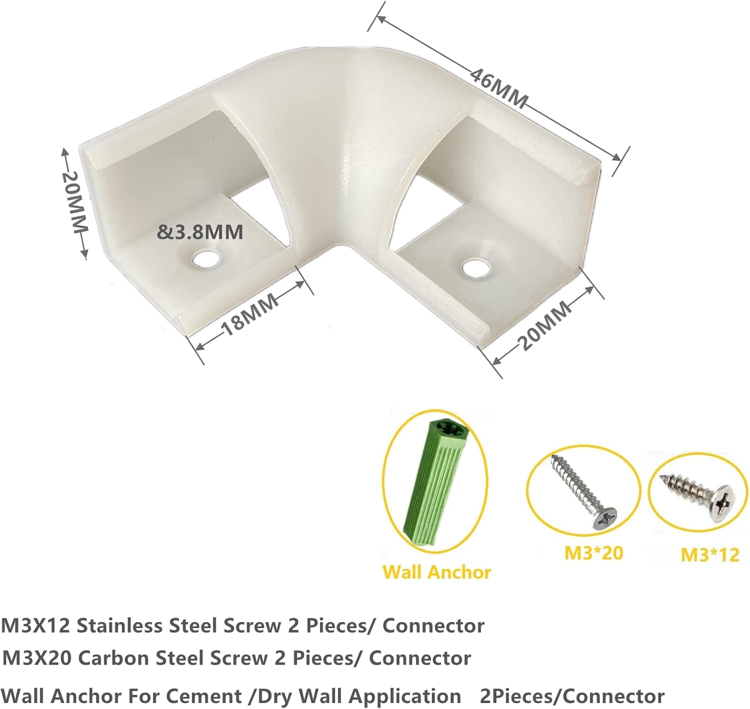 Paquete de 8 tiras LED en forma de V de 0.630 in de ancho con conector blanco de 90 grados, kit de esquina de perfil de cubierta curvada de 45