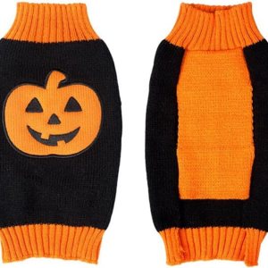 MaruPet Suéter acanalado de dos piernas para perrito de Año Nuevo, prendas de punto, cuello alto, Halloween, calabaza, impreso, chaleco de algodón MaruPet Suéter acanalado de dos piernas para perrito de Año Nuevo, prendas de punto, cuello alto, Halloween, calabaza, impreso, chaleco de algodón
