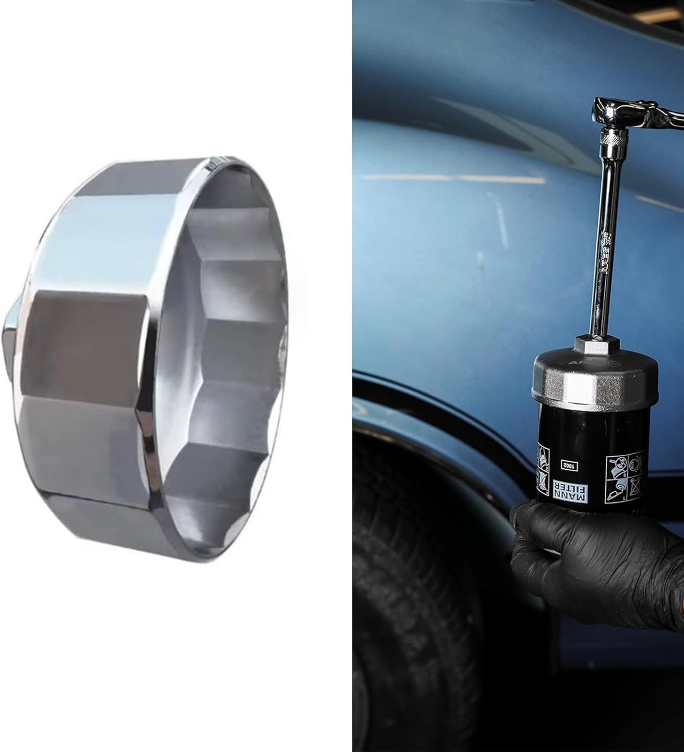 1 llave de filtro de motor de automóvil, cabeza cuadrada hexagonal con tapa de acero, carcasa de bandeja de aceite, llave de enchufe, accesorios de