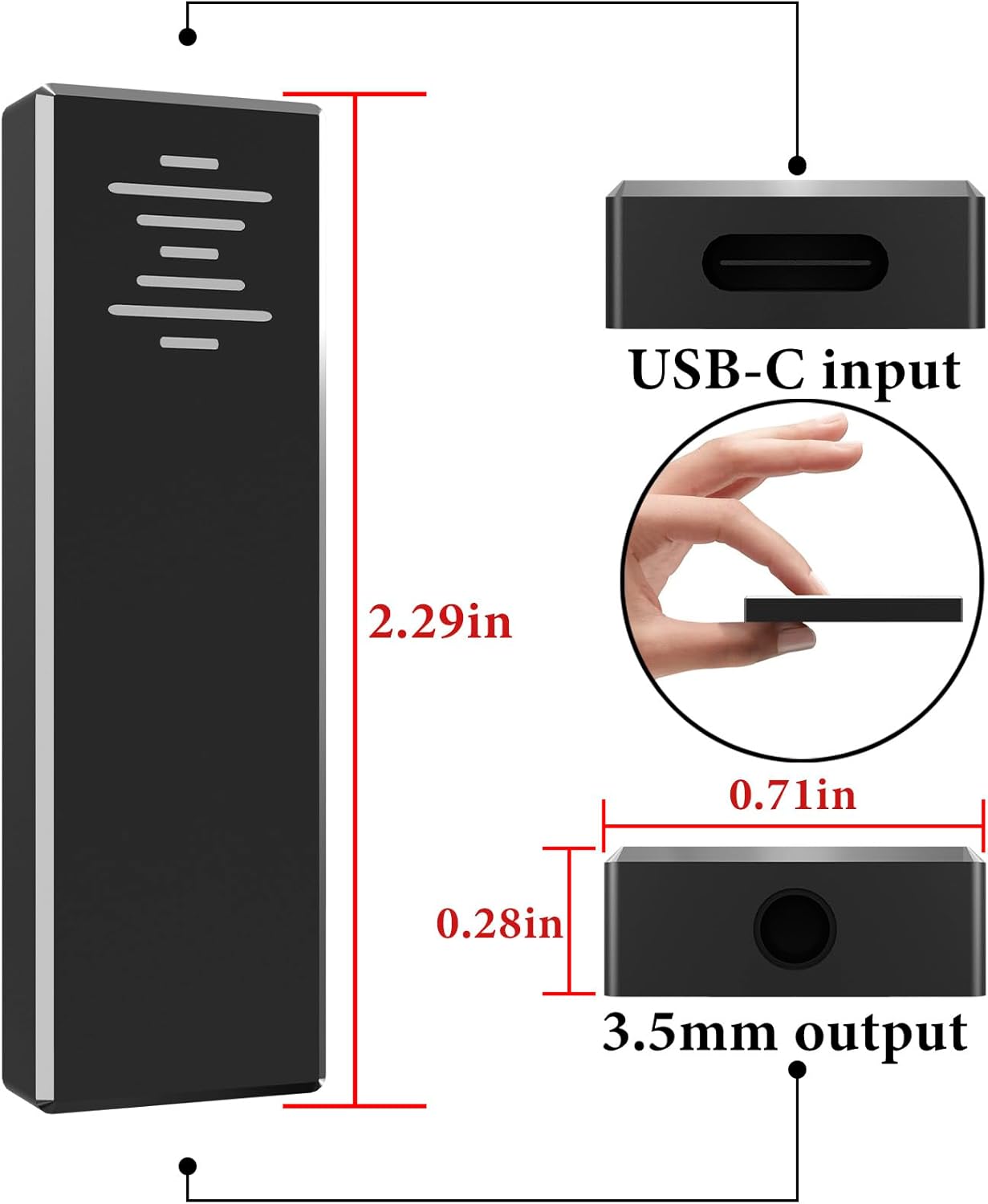 Geekria SJC01 Amplificador de auriculares portátilDACAMP con entrada USB y tipo C, salida de conector de audio de 0.138 in, compatible con 384K32Bit
