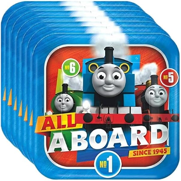 El paquete de suministros para fiesta de cumpleaños de Thomas All Aboard incluye 16 platos de papel para el almuerzo, 16 servilletas de papel para