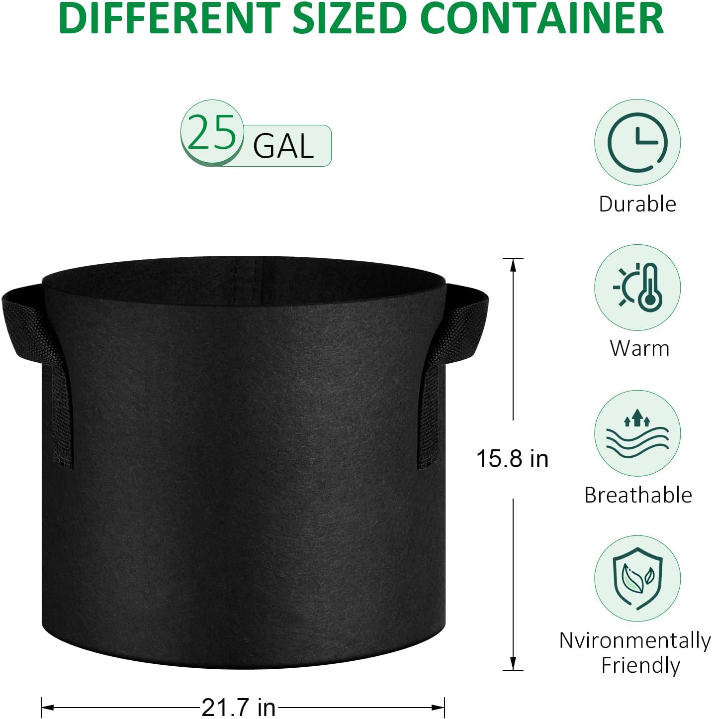 JNYONG NYONG – Paquete de 12 bolsas de cultivo no tejidas gruesas de 25 galones, macetas de tela de aireación con asas (negro)
