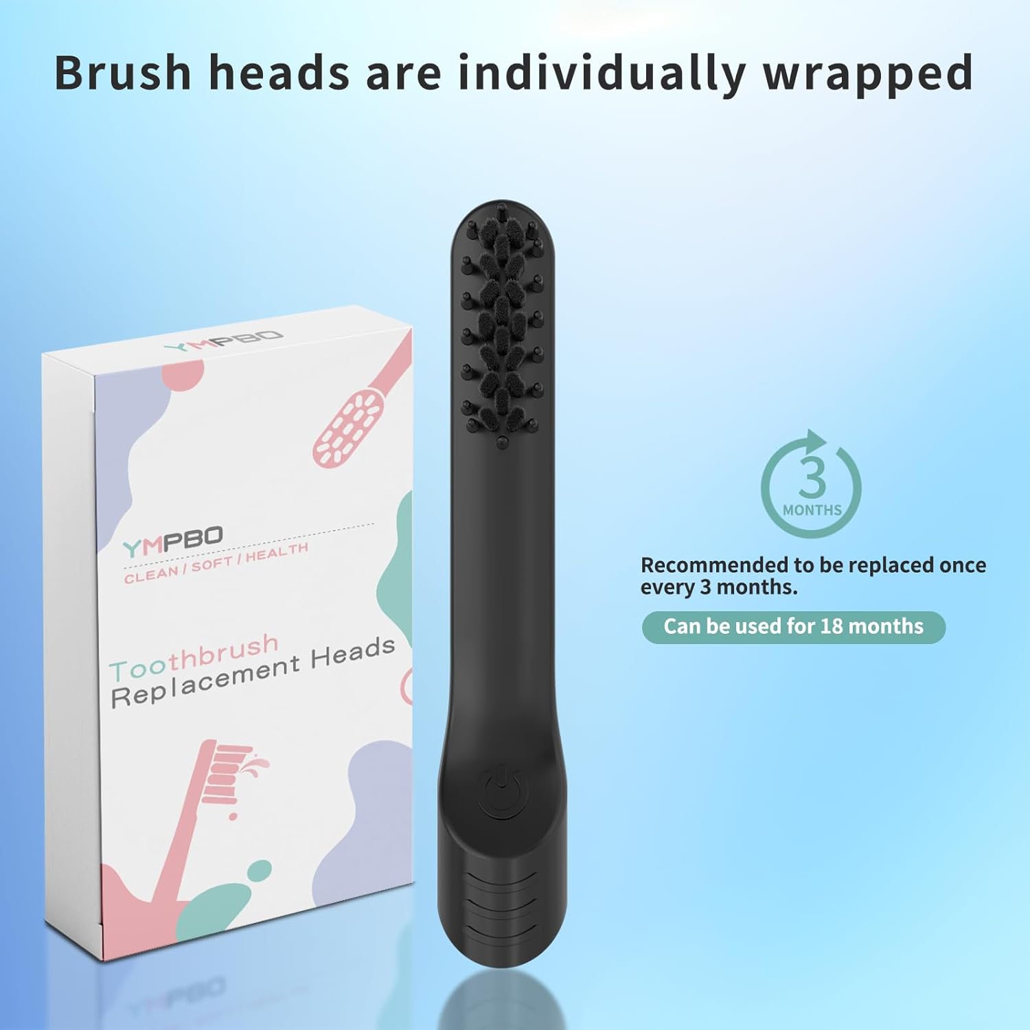 Cabezales de repuesto para cepillo de dientes eléctrico Quip para adultos, paquete de 6 cabezales de repuesto, cerdas suaves, color negro
