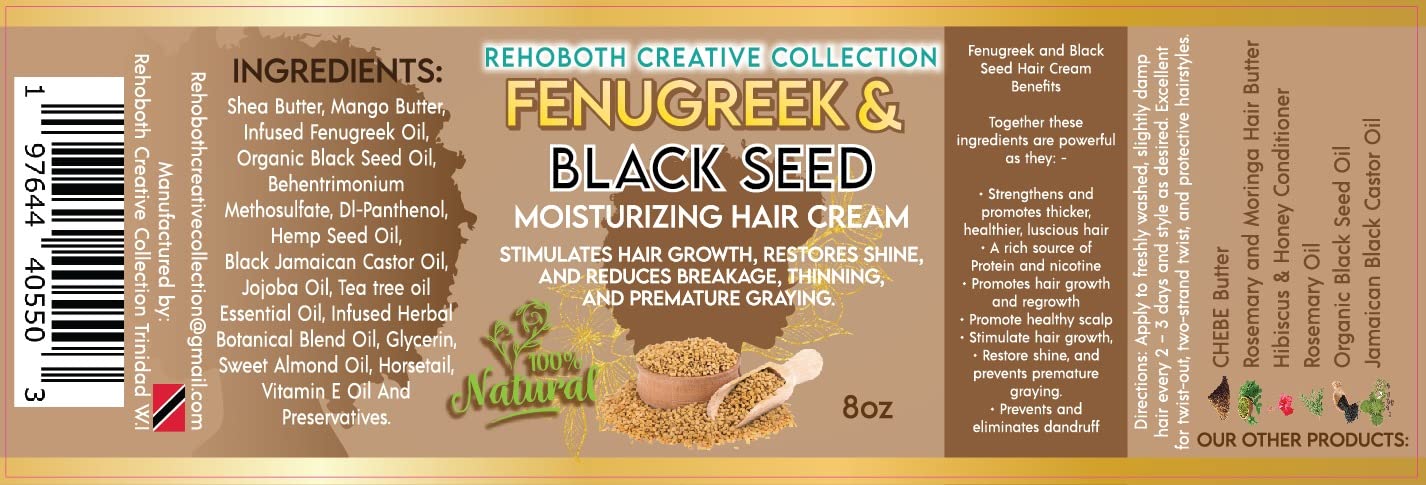 Rehoboth Creative Collection Fenugreek & Black Seed Moisturizing Hair Cream – 100% Natural Hydrating Cream Stimulate Hair Growth, Restore Shine &