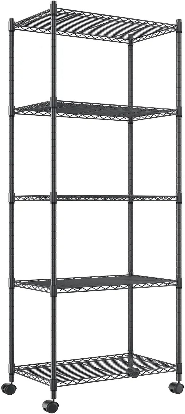 Estantes de almacenamiento (negro, 5 estantes) Estante familiar de 5 capas, estante vertical de combinación libre, cocina, dormitorio, garaje,