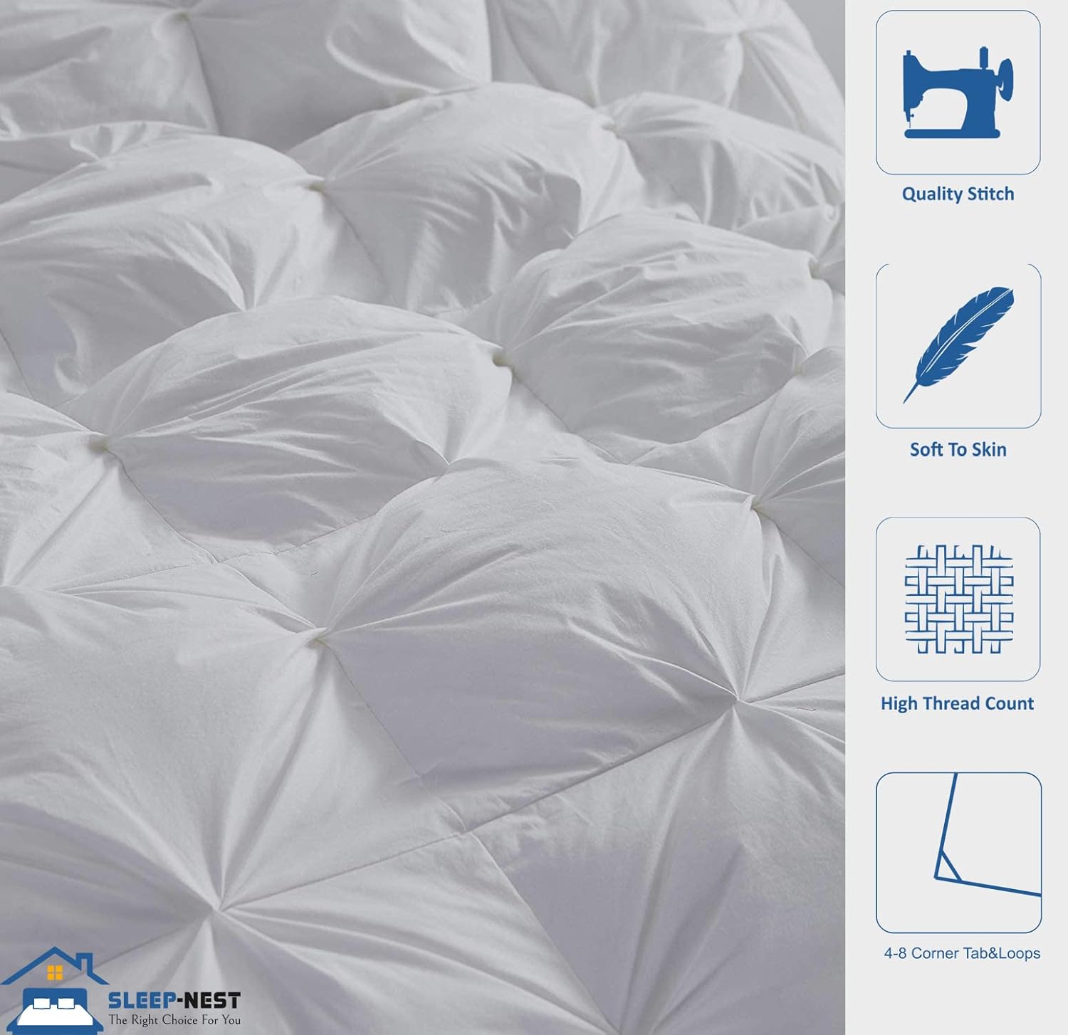 SLEEP-NEST Edredón King extragrande de 128 x 120 pulgadas, exquisito diseño plisado, edredones alternativos de 1 pieza con 8 pestañas  bucles de 400