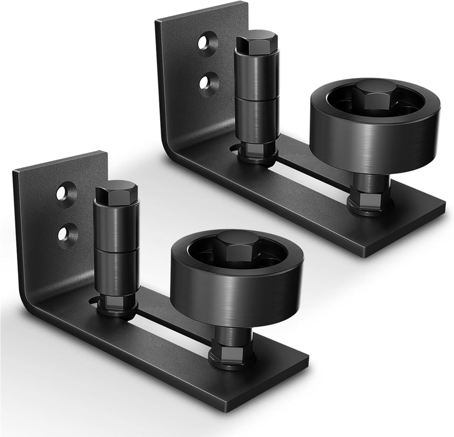 EaseLife Paquete de 2 guías de piso de puerta de granero, 8 opciones de configuración de montaje, sistema de montaje en pared, rodillo de