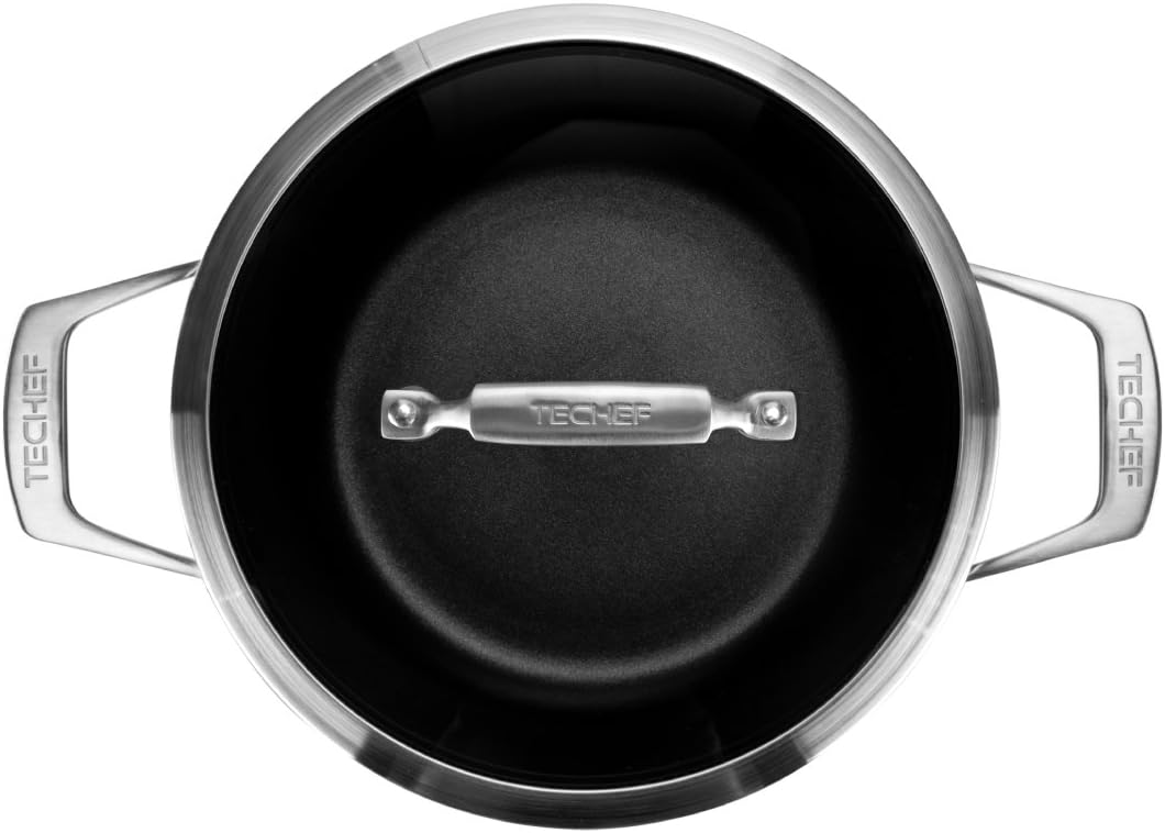 TECHEF – Colección Onyx – Olla de sopa de 2.8 cuartos con tapa de vidrio, recubierta con nuevo revestimiento antiadherente de teflón platino (sin