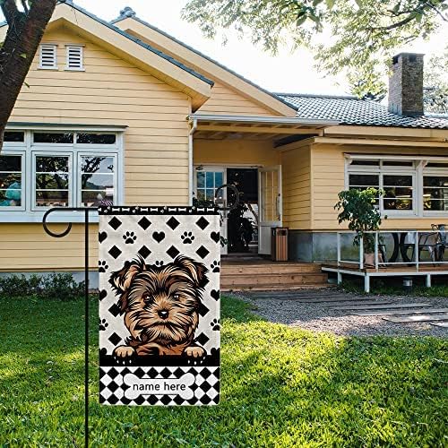 MALIHONG Bandera de jardín personalizada para perro, divertida bandera de perro que mira a cuadros, Bulldog inglés, a cuadros, para patio al aire