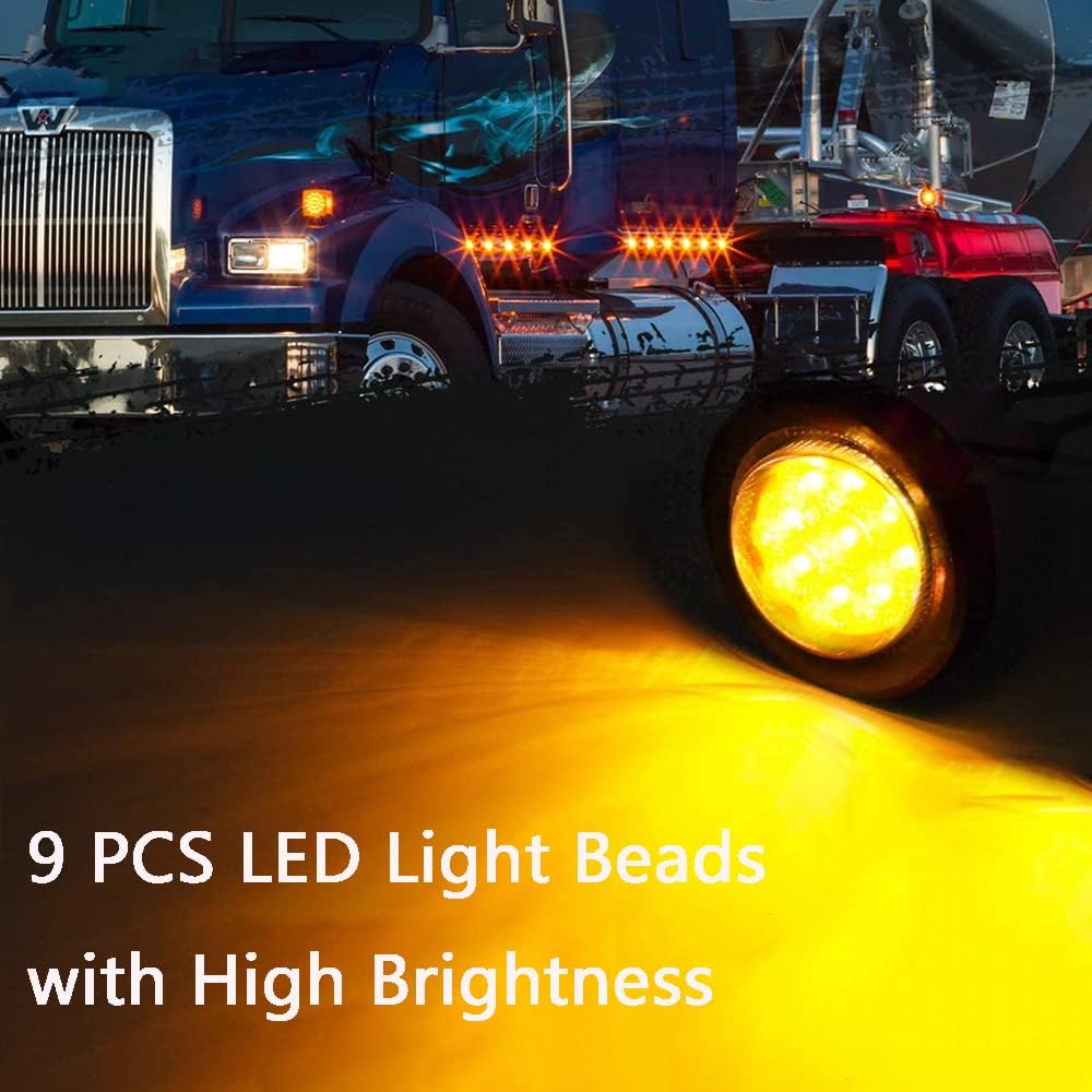 Baceyong Luces de marcador de remolque, 10 luces redondas de remolque ámbar de 2 pulgadas para camiones de caravana, luces de marcador de
