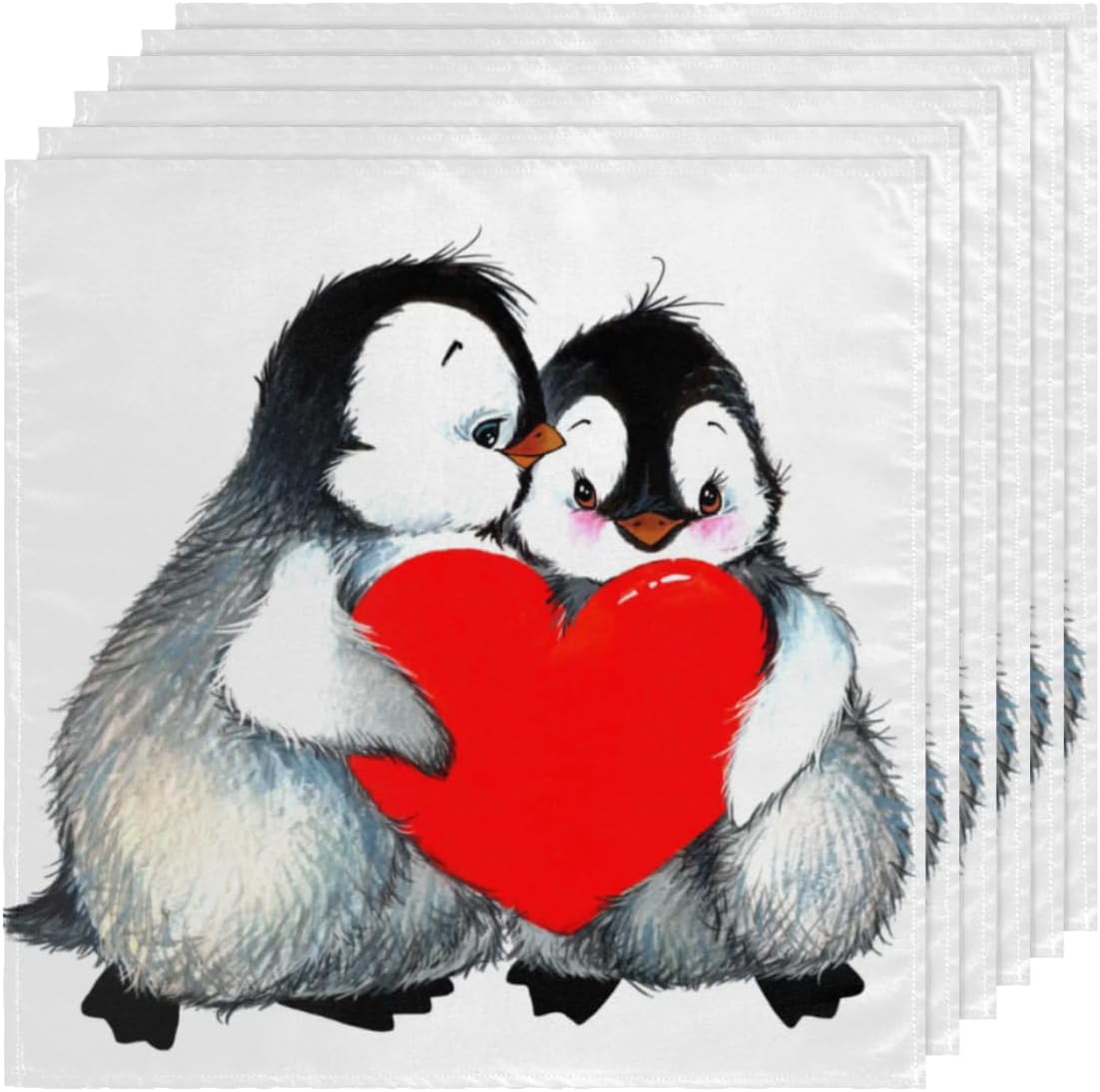 Cloth Napkins Set of 4 Cute Penguin Love Heart 20×20 Inch Cloth Napkins Penguin Pattern Washable Reusable Kitchen Dinner Napkins Table Decor for