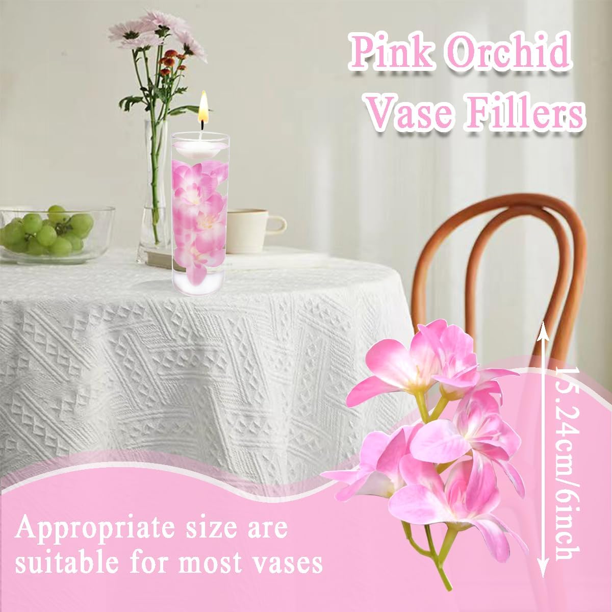 10 velas flotantes de flores artificiales de orquídea, centro de mesa, centros de mesa de boda, relleno de jarrón, relleno para bodas, fiestas de