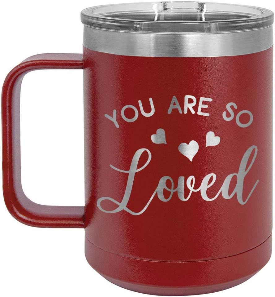 ONLYGIFTS.COM – Taza de café con tapa deslizante (13.0fl oz), diseño con texto en inglés “You are so love”, Granate