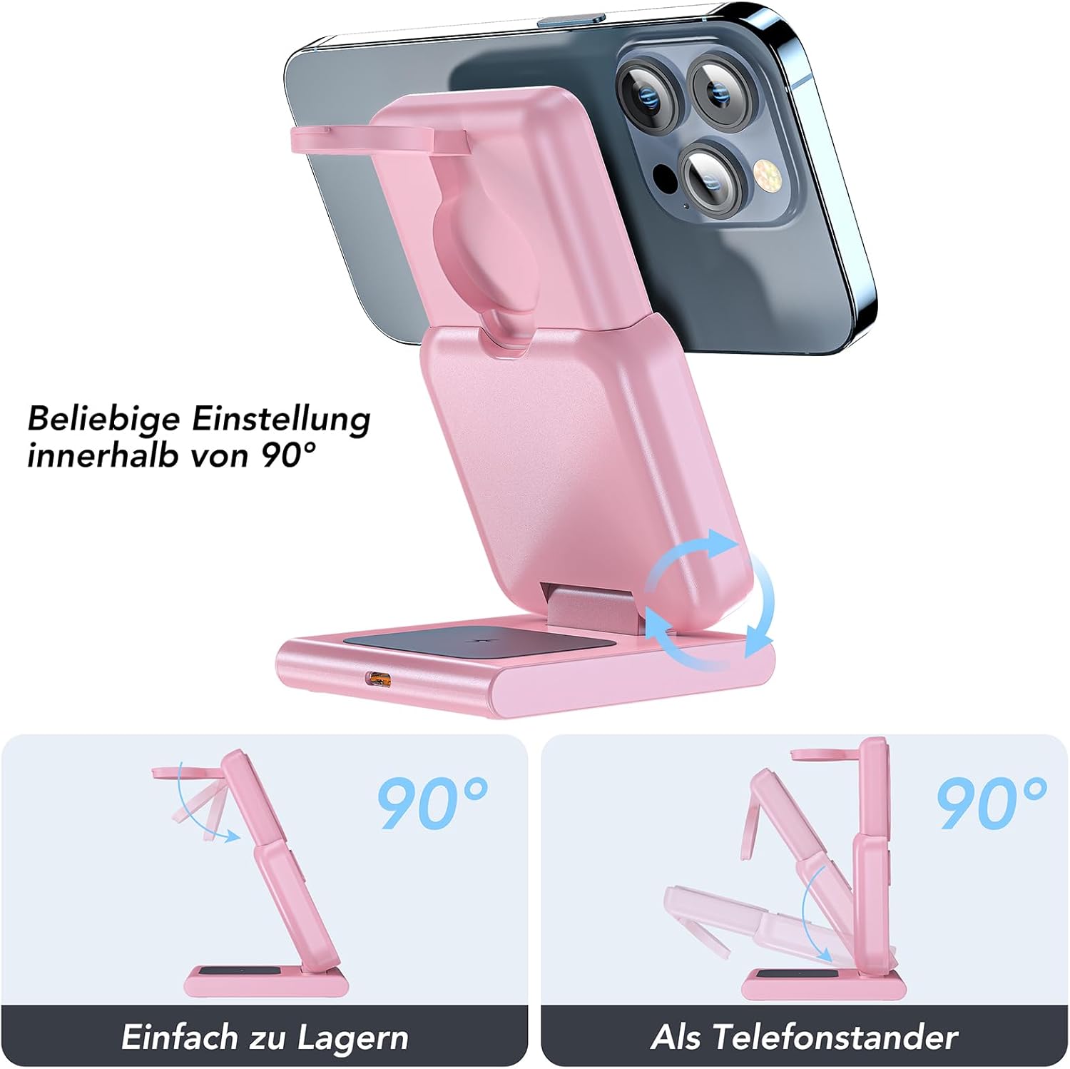 HUOTO Cargador portátil inalámbrico, soporte plegable de cargador rápido para iPhoneApple WatchAirpods, banco de energía magnético de 5000 mAh con