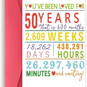 YiKaLus Tarjeta de feliz cumpleaños número 50 para él y ella, divertidos regalos de cumpleaños de cincuenta años para mujeres y hombres, colorida YiKaLus Tarjeta de feliz cumpleaños número 50 para él y ella, divertidos regalos de cumpleaños de cincuenta años para mujeres y hombres, colorida