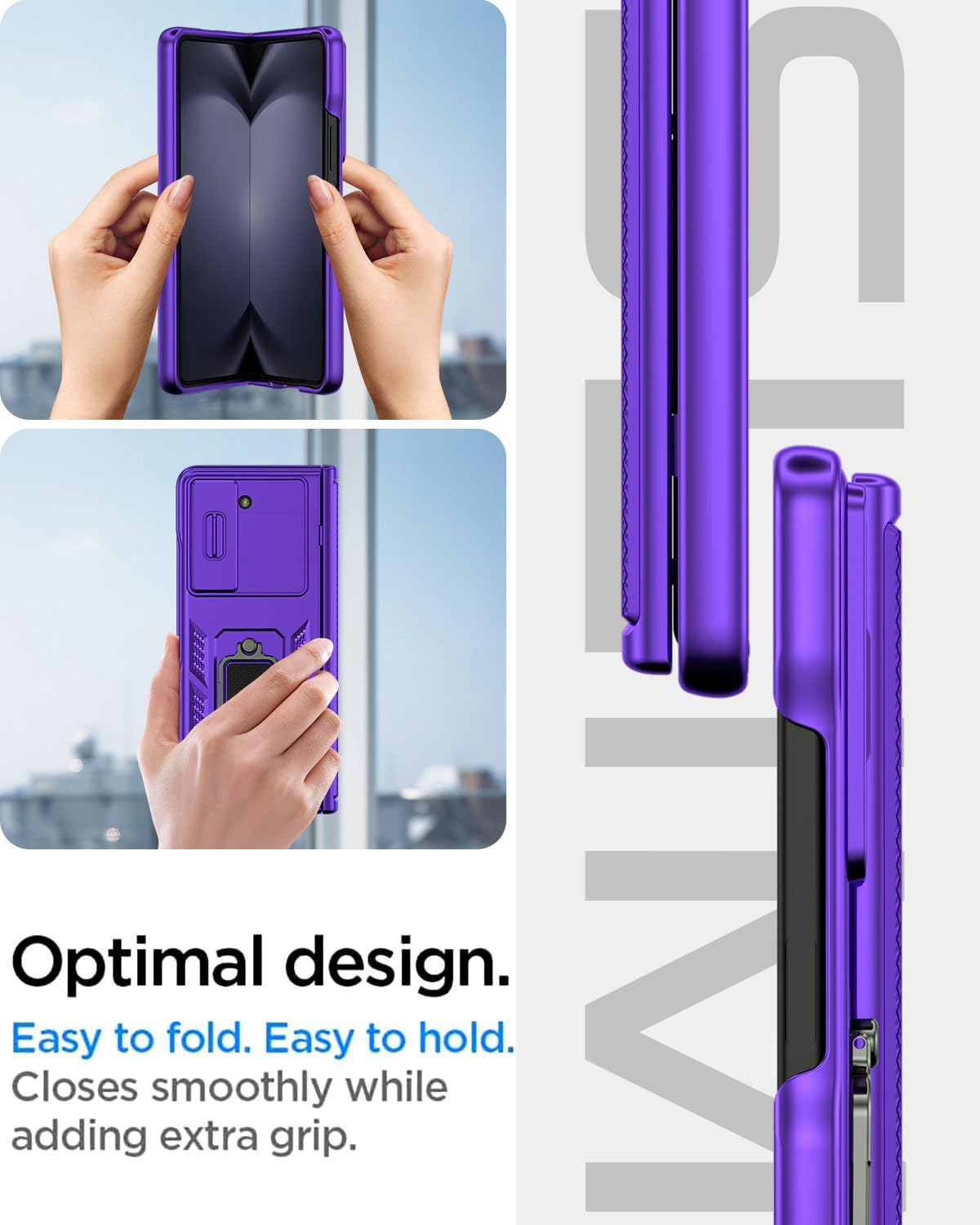 AICase Funda para Samsung Galaxy Z Fold 5 Protección Resistente Cubierta de lente de cámara Protección de bisagra Soporte magnético de anillo de 360