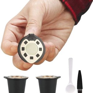 i Cafilas Cápsulas reutilizables recargables Filtro de cápsula de café compatible con máquinas de café Nespresso con cepillo de cuchara de café i Cafilas Cápsulas reutilizables recargables Filtro de cápsula de café compatible con máquinas de café Nespresso con cepillo de cuchara de café
