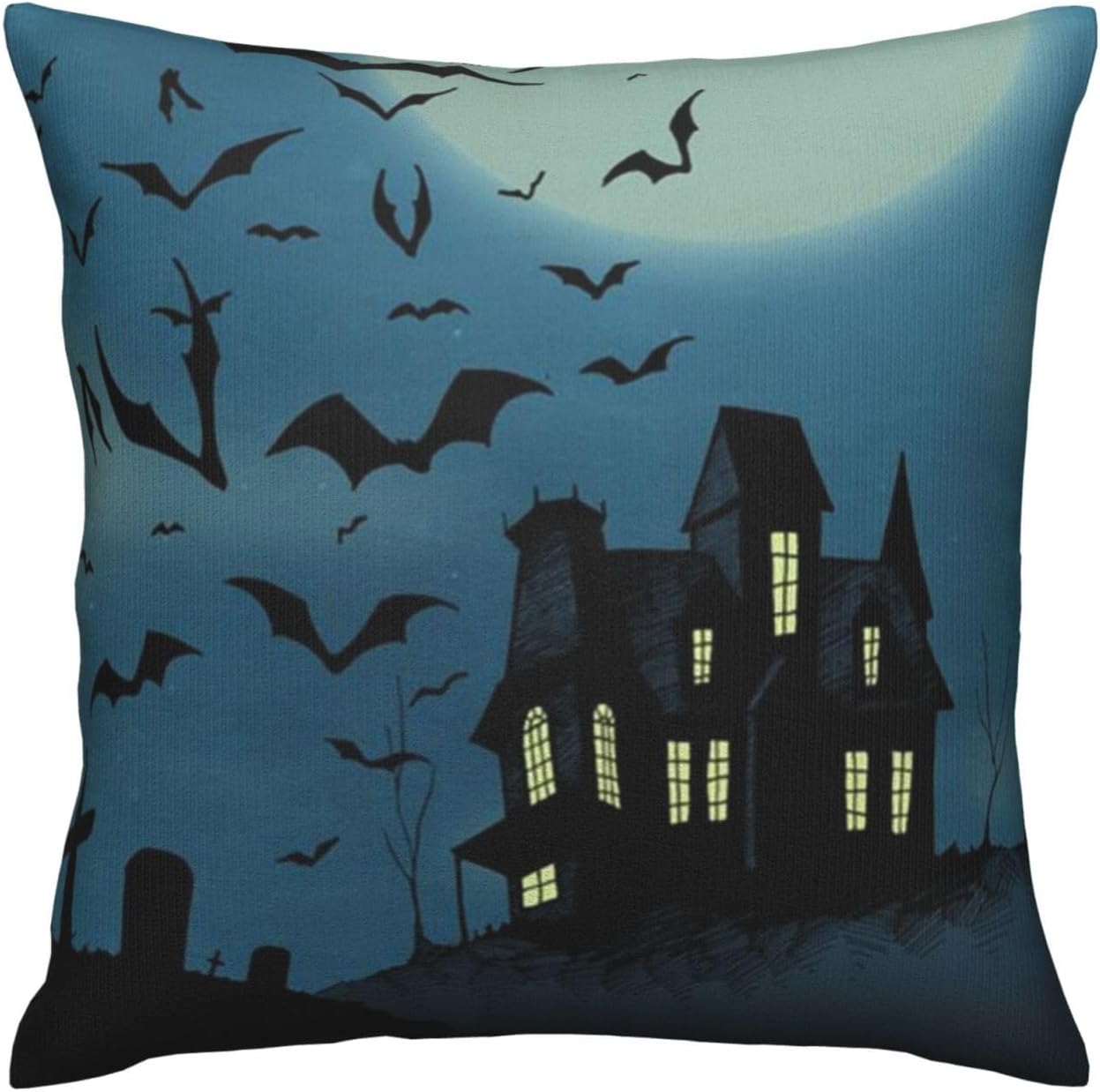 Funda de almohada de 18 x 18 pulgadas, decoración de fiesta de Halloween, sofá, almohada de caricatura, murciélago y calabaza