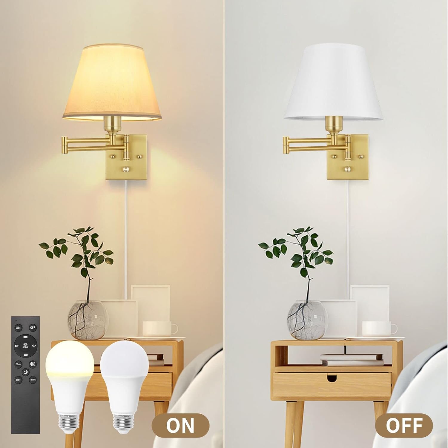 TRLIFE Aplique de pared regulable, control remoto de atenuación 10-100% y temperatura de color ajustable 2700K-6500K luces de pared de latón