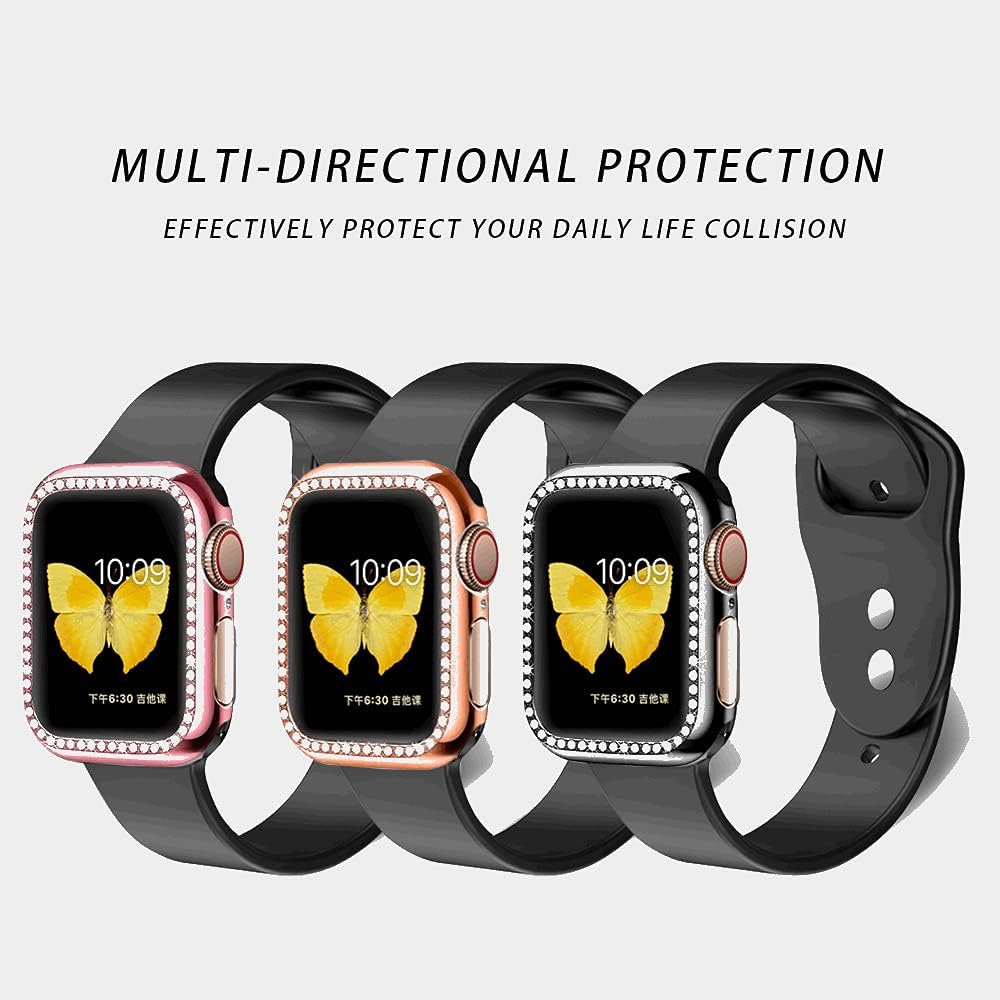SaNgaiMEi Paquete de 2 fundas brillantes para Apple Watch de 1.575in compatibles con Apple Watch Series 654SE, protector de pantalla con diamantes