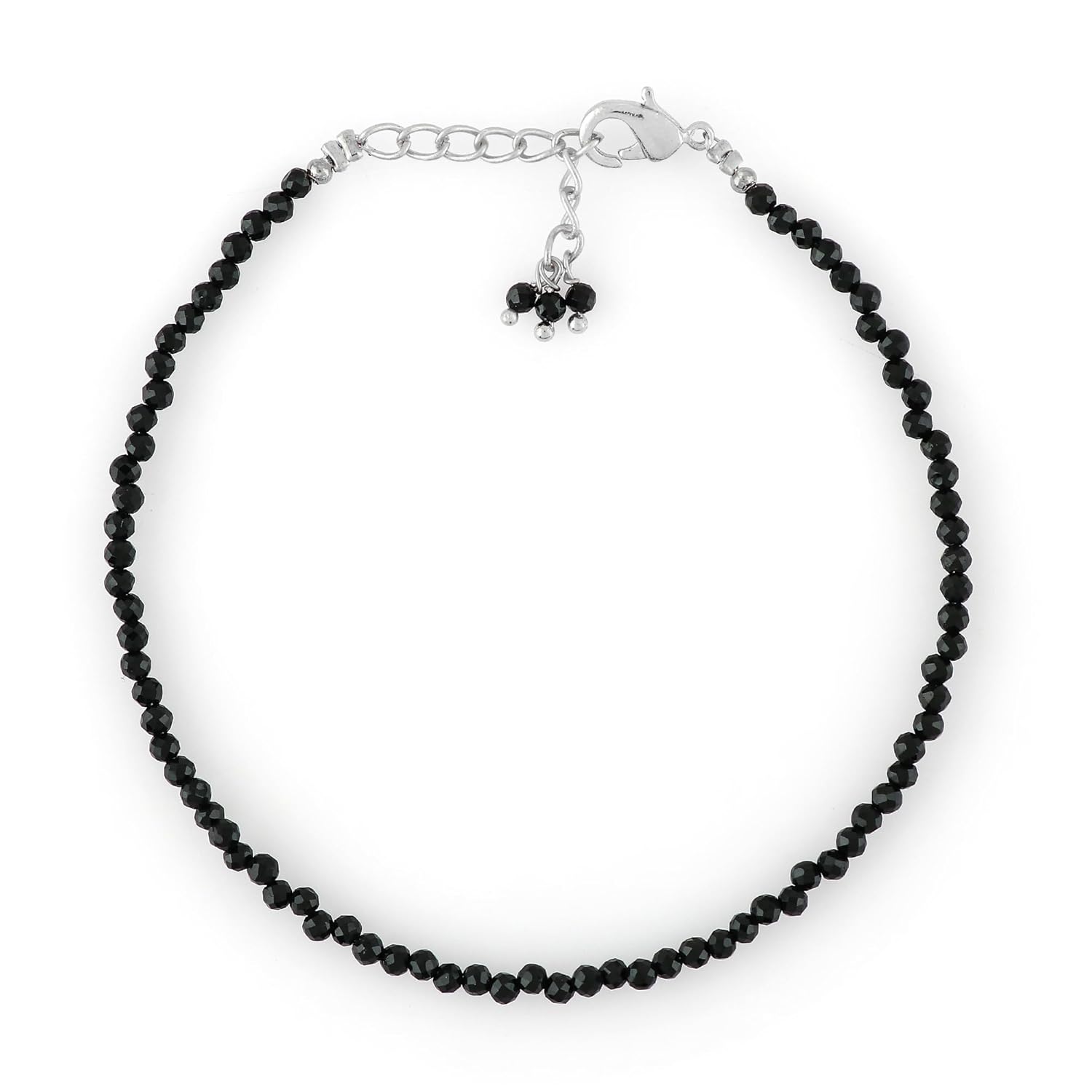 Natural Black Tourmaline Beads Bracelet Micro Faceted Gemstones Jewelry For Her, Birthstone Energy Healing Crystals, Silver Plated Chain 8 inch