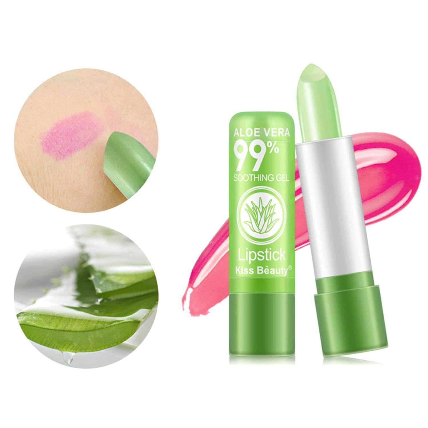 Paquete de 2 lápices labiales de aloe vera, bálsamo labial nutritivo de larga duración, hidratante para labios, temperatura mágica, cambio de color,