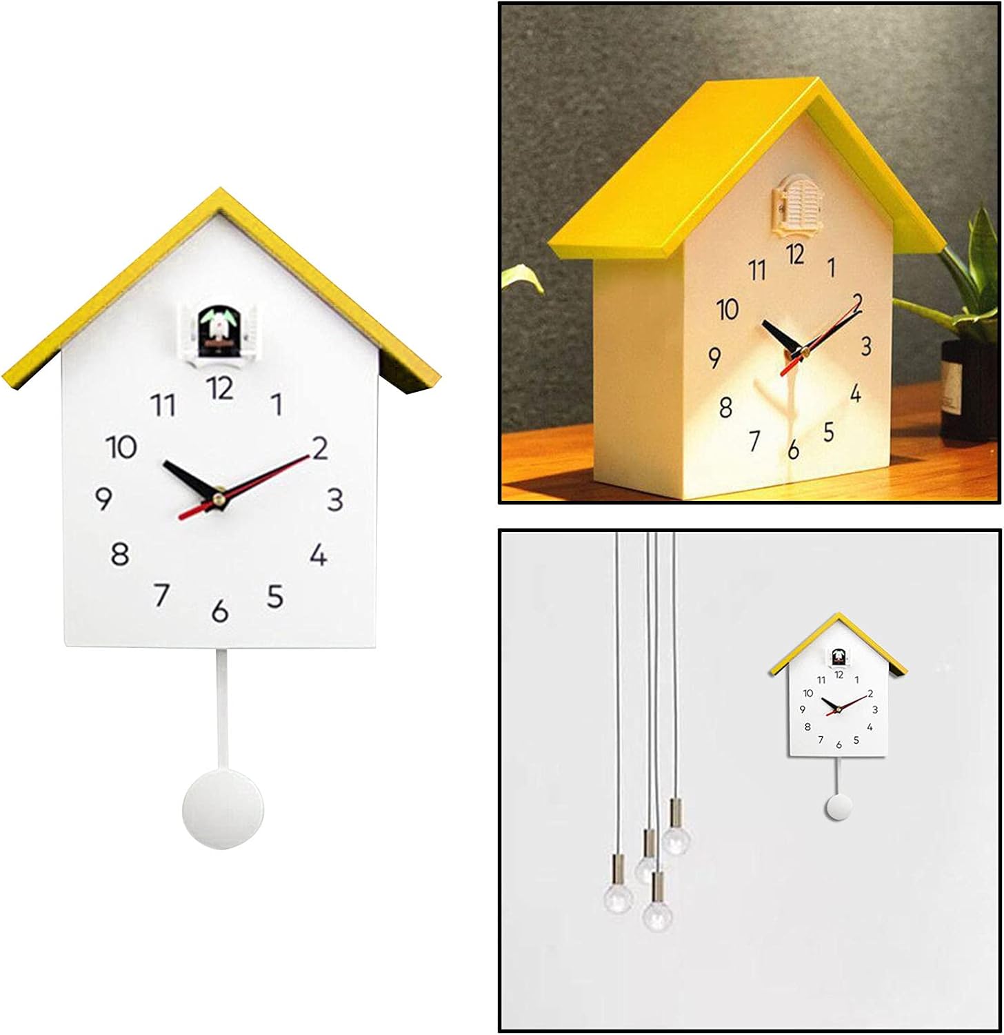 Elegante reloj de pared de cuco, movimiento silencioso, diseño minimalista y moderno, reloj de doble uso para dormitorio de niños, sala de estar,