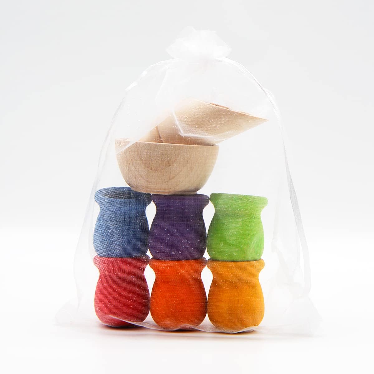 Mejora las habilidades motoras finas y la capacidad de juego con tazas y bolas de colores de madera de juguete, inspirado en la educación