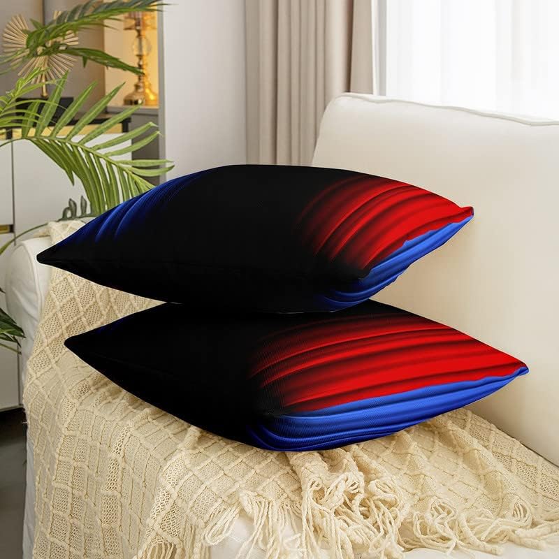 jejeloiu Funda de cojín geométrica abstracta degradada, funda de cojín a rayas azules, negras y rojas para decoración del hogar, sala de estar,