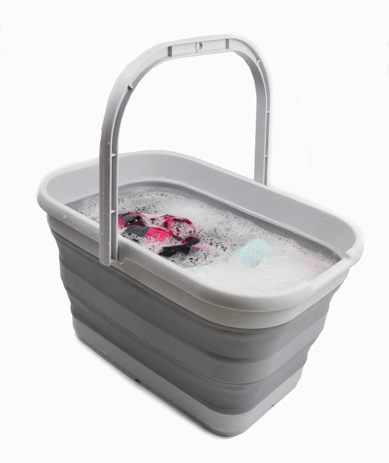 SAMMART Cubo de agua plegable rectangular de 12 litros (3.1 galones) para campamento, pesca (gris (juego de 2))