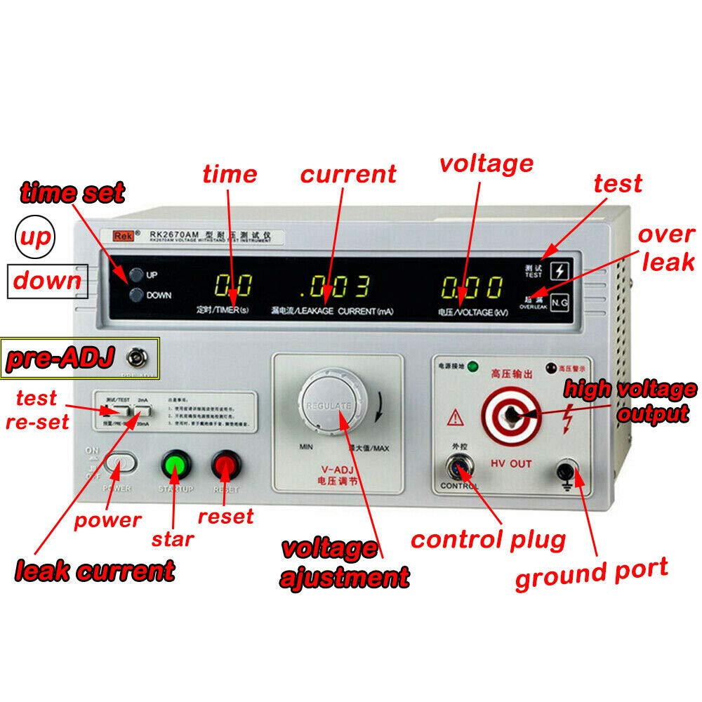 Probador Hi-Pot, RK2670AM 110V 5KV Probador de Resistencia de Voltaje de CA de Corriente Hi-Pot Herramienta de Prueba de Resistencia de Aislamiento