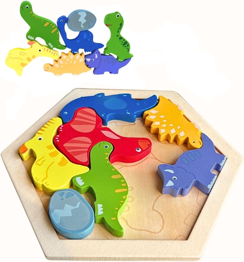 Rompecabezas de madera de dinosaurio para niños pequeños, juguete educativo de aprendizaje para niños de 3, 4 y 5 años de edad, rompecabezas de