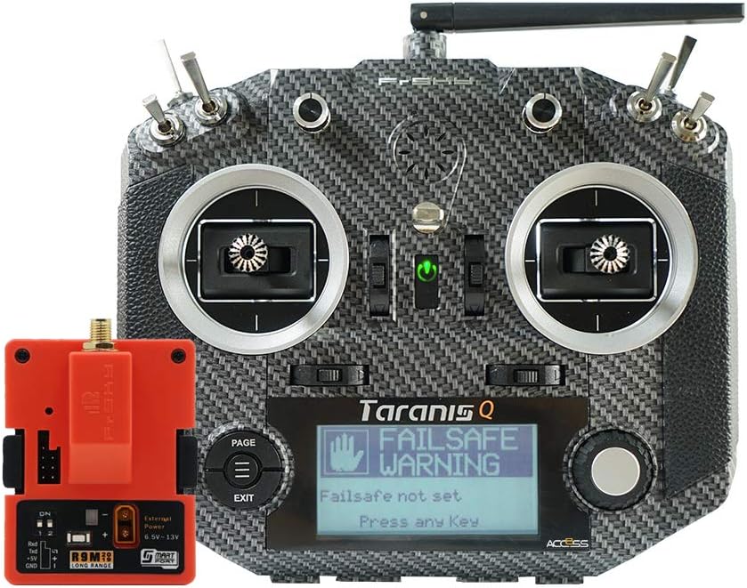 FrSky Taranis Q X7s Access – Transmisor de cardanes con sensor de sala, 2,4 GHz, 24 canales, con módulo de largo alcance R9M 2019, fibra de carbono