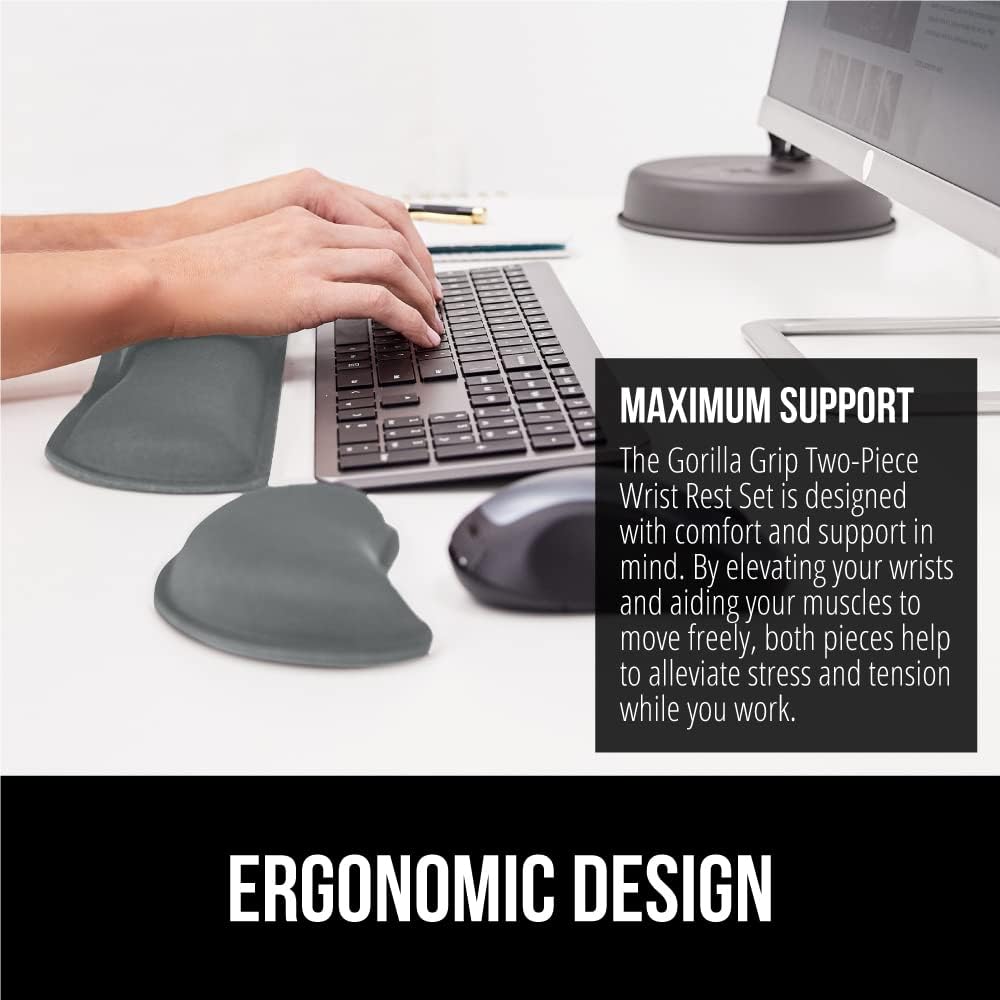 Gorilla Grip – Reposamuñecas ergonómico de espuma viscoelástica de gel suave para teclado y mouse, antideslizante, para aliviar el dolor al