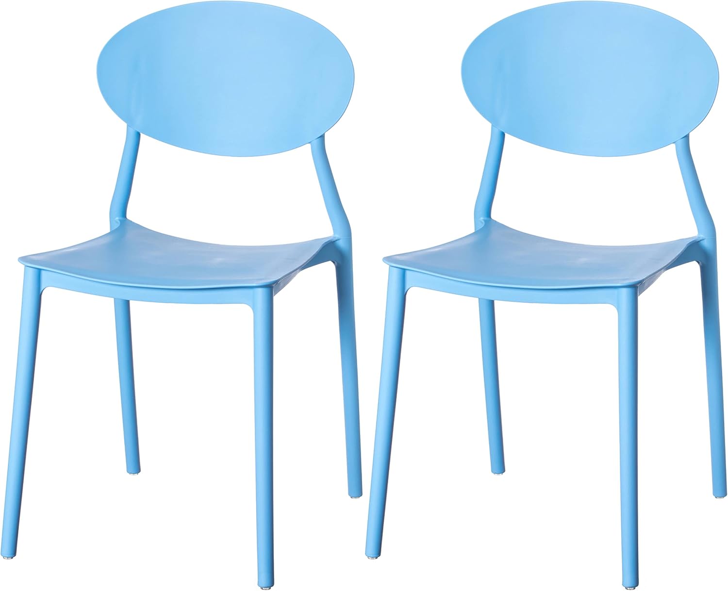 Fabulaxe Silla de comedor moderna de plástico para exteriores con diseño de respaldo ovalado abierto, color azul juego de 2