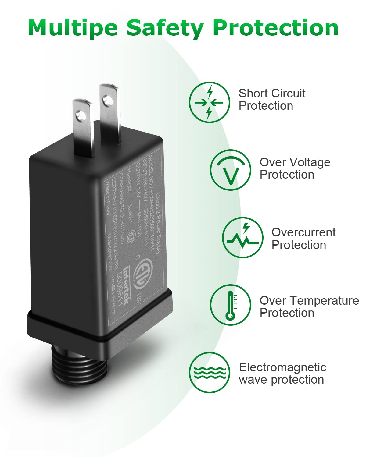 12V 500mA Clase 2 Fuente de alimentación 120VCA 60Hz Transformadores LED de repuesto Patio Inflable al aire libre Adaptador de corriente de bajo