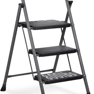 Escalera de 3 escalones, taburete plegable para adultos con asa, escalera de acero ligera y resistente con pedal antideslizante ancho, perfecto para Escalera de 3 escalones, taburete plegable para adultos con asa, escalera de acero ligera y resistente con pedal antideslizante ancho, perfecto para