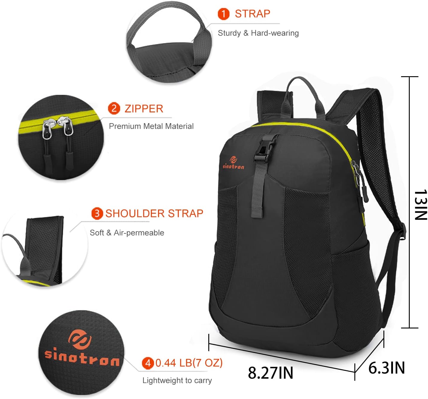 Sinotron Mochila de senderismo ligera de 22 litros, mochila pequeña de senderismo para mujeres y hombres, viajes, campamento y vacaciones