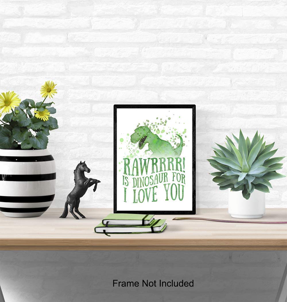 Rawr Means I love You in Dinosaur – Nursery Decor Dinosaur Love Typography Wall Art Print Poster – Unique Home Decoration for Boys or Kids Room,