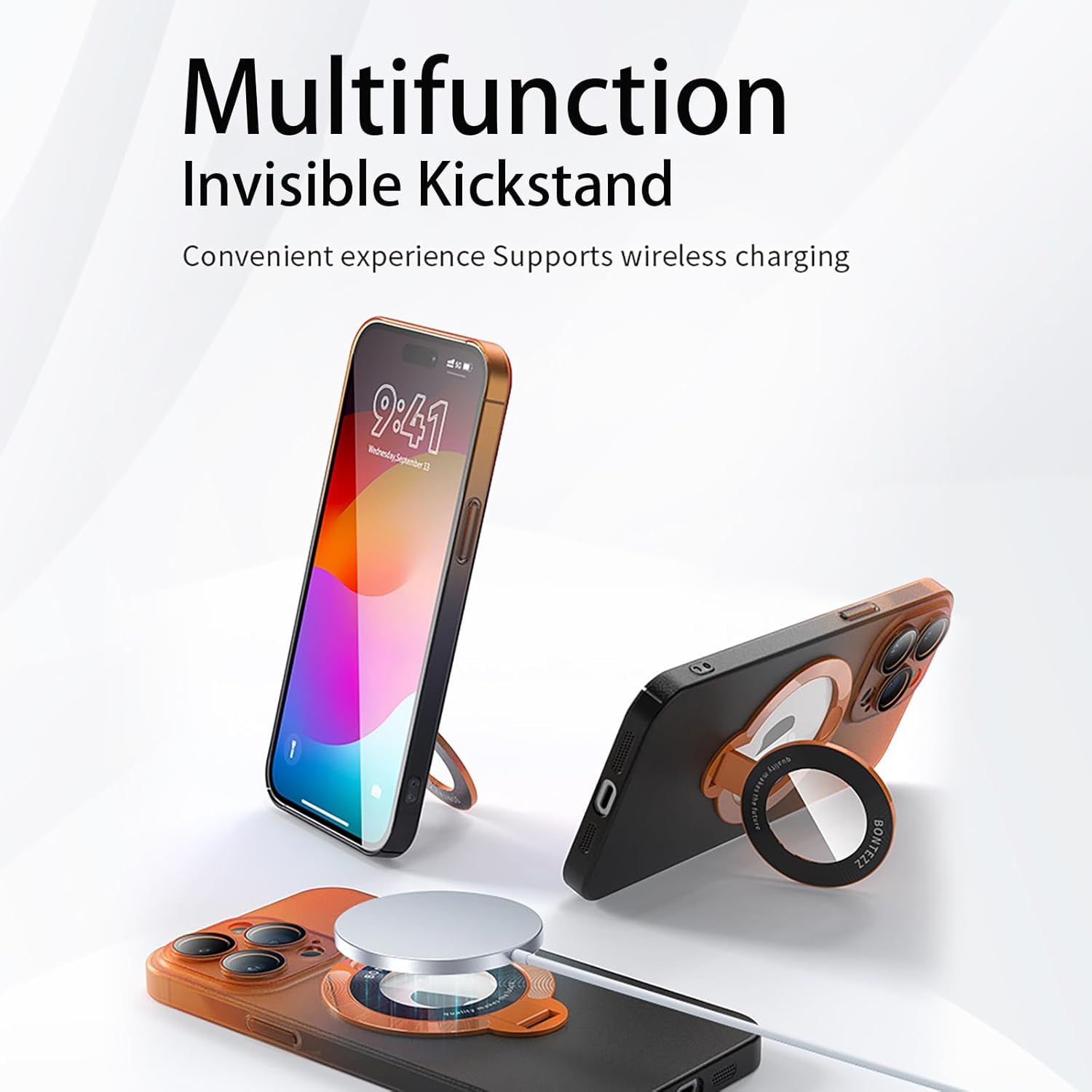 Losin Funda compatible con iPhone 15 Pro Max con soporte magnético compatible con MagSafe, bonita funda de color degradado con protector de lente de